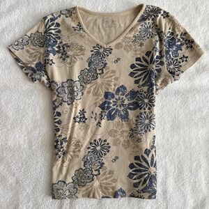 blue & cream floral print top